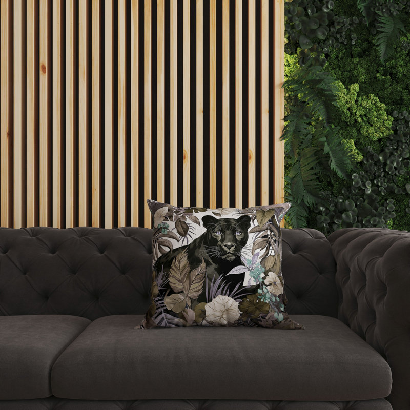 Oreiller réversible intérieur / extérieur Panther Tropic Twilight, H 18 po x l 18 po, Noir / vert / olive