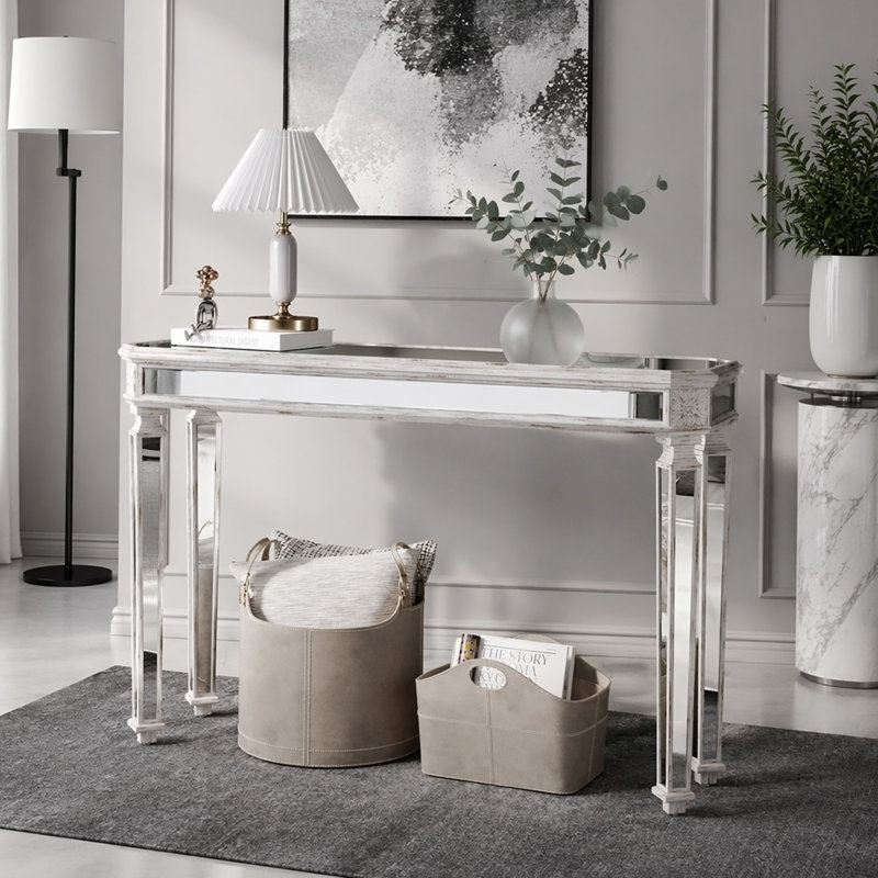 Mirror Console Table with Vintage Wood Grain and Exquisite Carving Process, Gorgeous and Noble for Entryway, Ideal Sofa Table