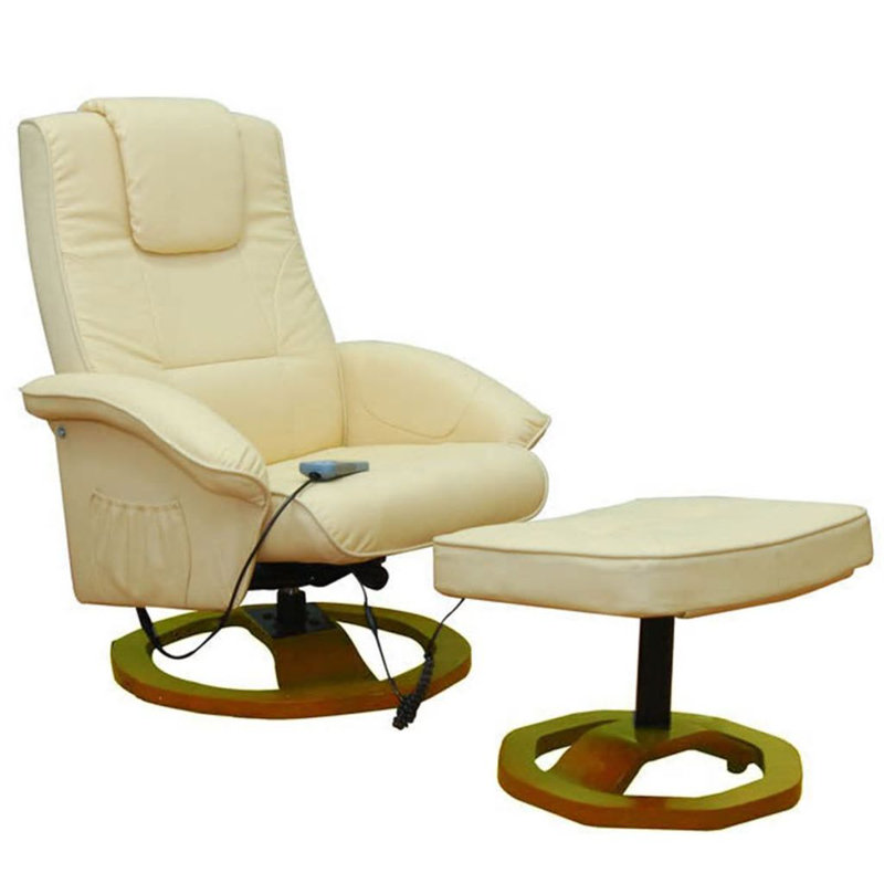 Fauteuil de massage en similicuir avec repose-pieds, Crème