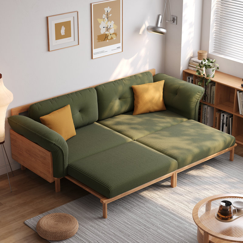  Canapé-lit en velours côtelé vert moderne avec cadre en panneau de fibres à densité moyenne 82,7 po Grimpante, Burlywood