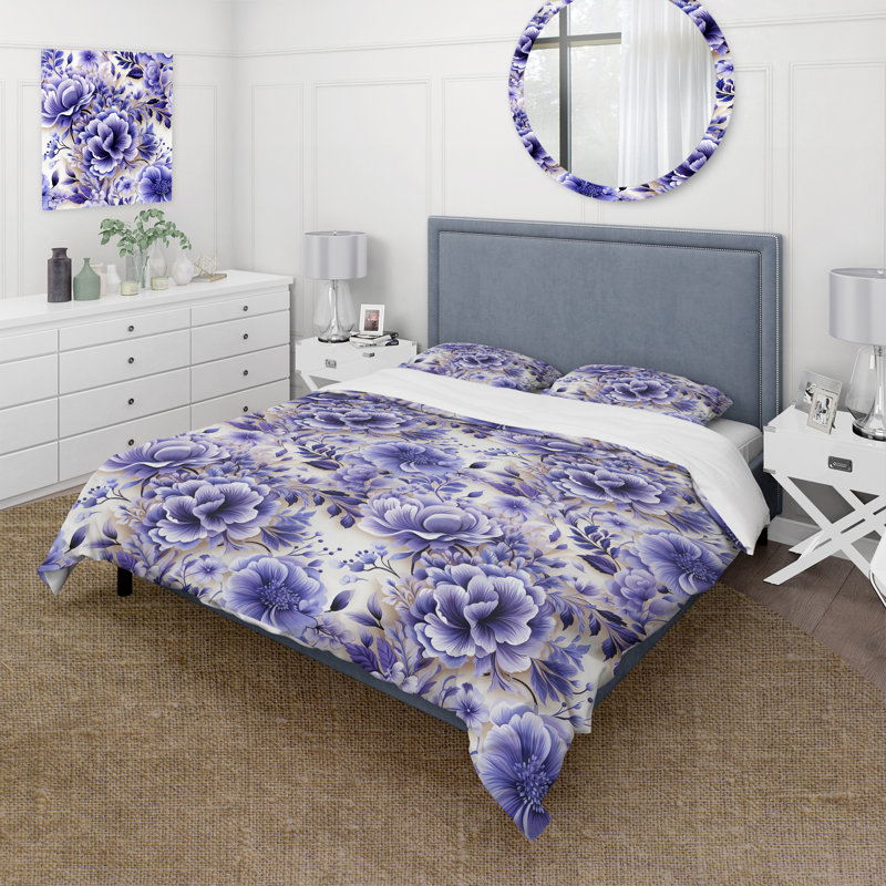 Ensemble de housse de couette à motif cachemire White And Purple Lavender Persian Paisleys I