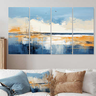 «Blue and Yellow Seaside Simplicity II - Coastal Minimalisme», ensemble de 4 pièces d'art mural