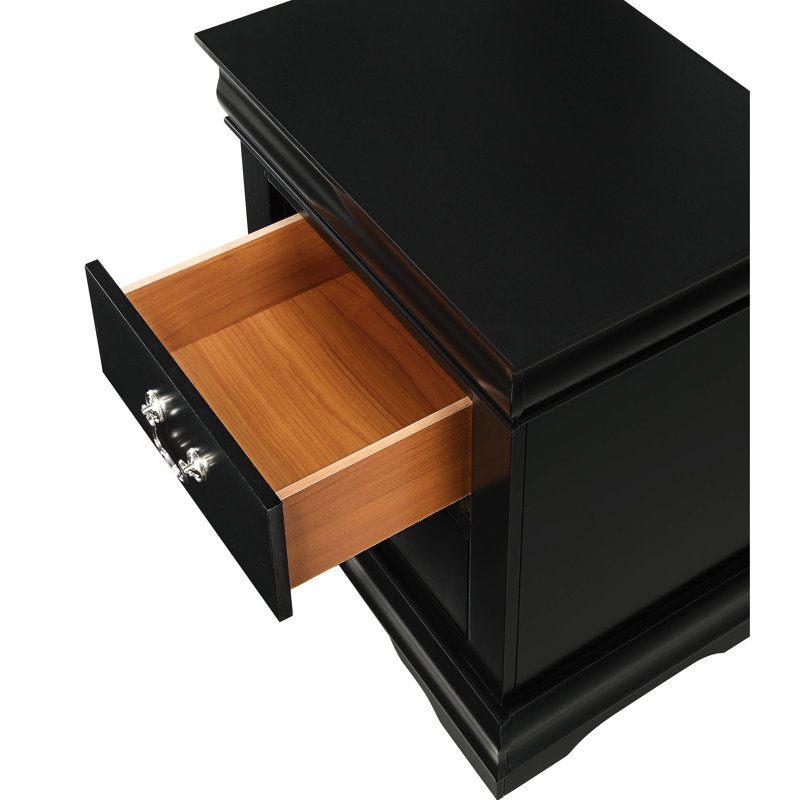 Solid Wood Nightstand With Two Drawers In Black For Bedroom Use - Fine Craftsmanship And, Black
