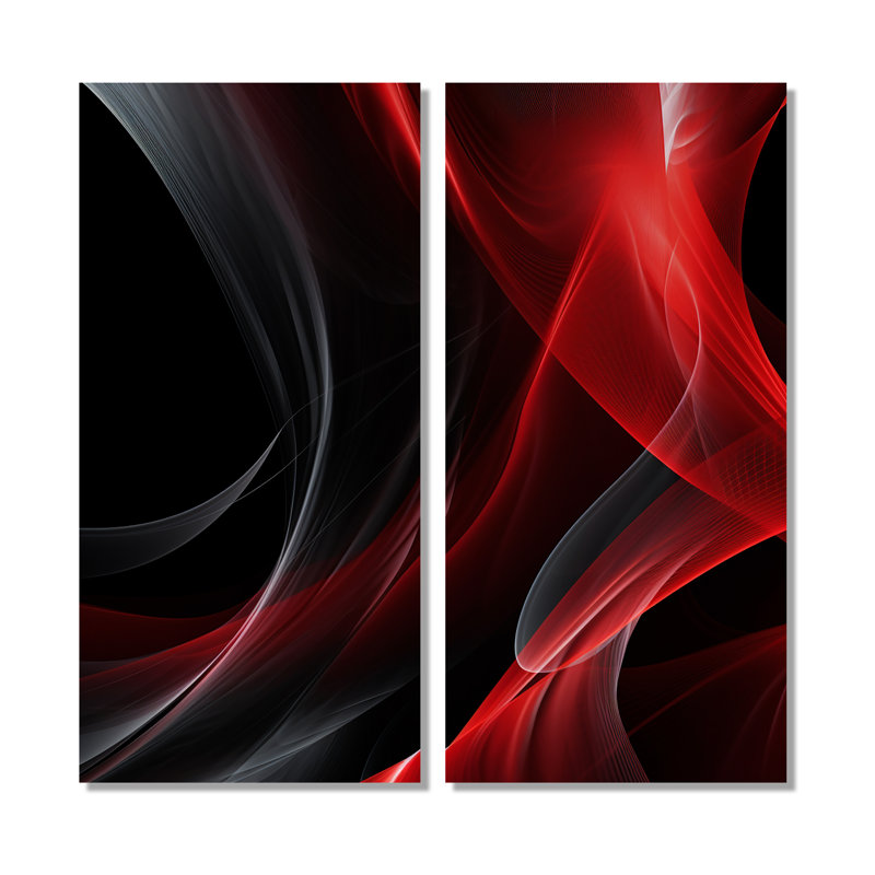«Red» Black Contemplative Abstraction V - Art mural moderne 2 pièces, 40'' H x 40'' W, Wrapped Canvas, Does Not Apply