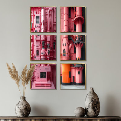 Incubateur rose noir industriel de style rétro - ensemble de 6 usines murales