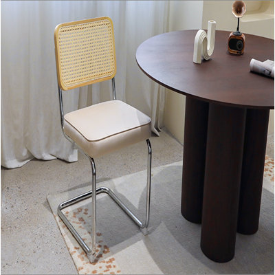 Ensemble de 4 chaises de salle à manger, chaises d'appoint latérales en rotin de velours avec pieds chromés, chaises de style moderne Mid-Century conçues par Breuer, chaises de cuisine de salle à manger rembourrées