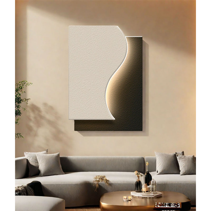 Décoration murale abstraite ondulée à plusieurs niveaux pour une entrée aux tons neutres, 33.46" H x 23.62" W x 1.97" D