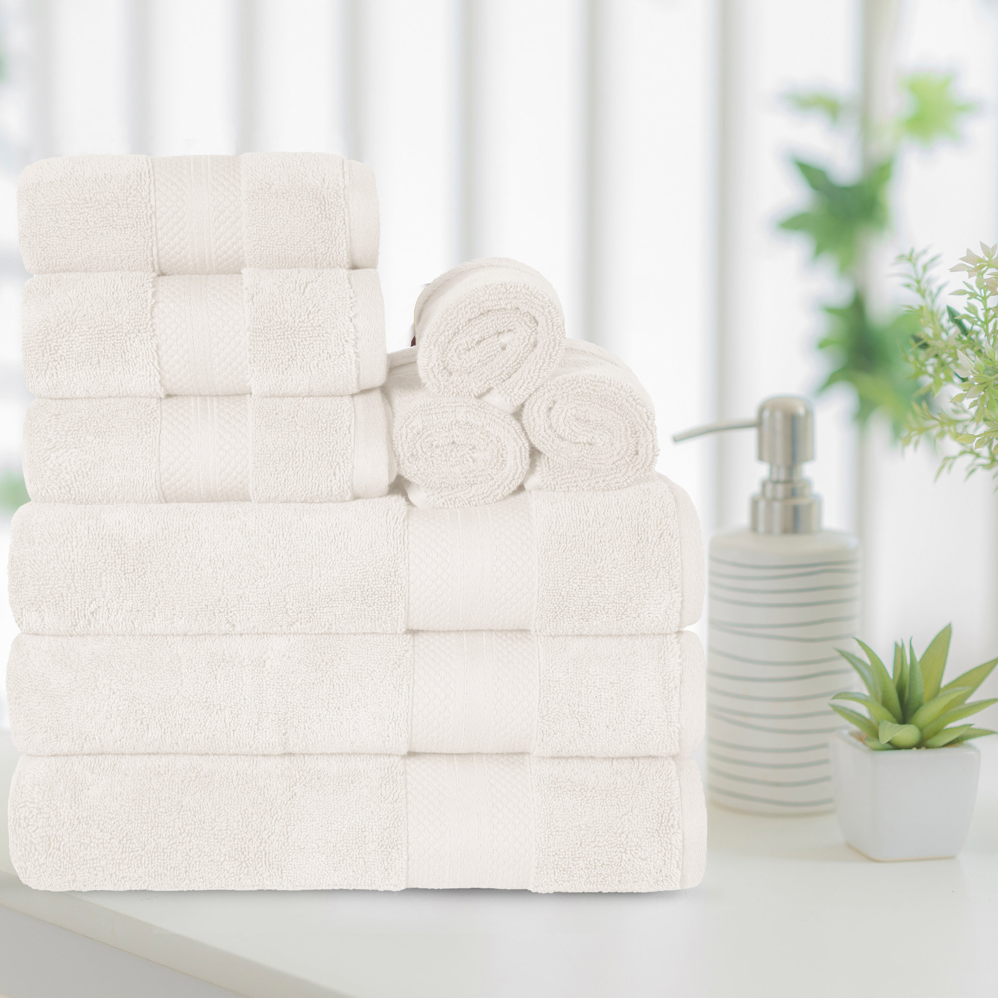 Finnian Ultra-Plush Heavyweight, 100% Turkish Towel Collection, 9 Piece Towel Set, Ivory