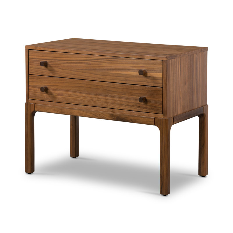 Table de chevet en bois massif à 2 tiroirs Jacobsen en noyer naturel