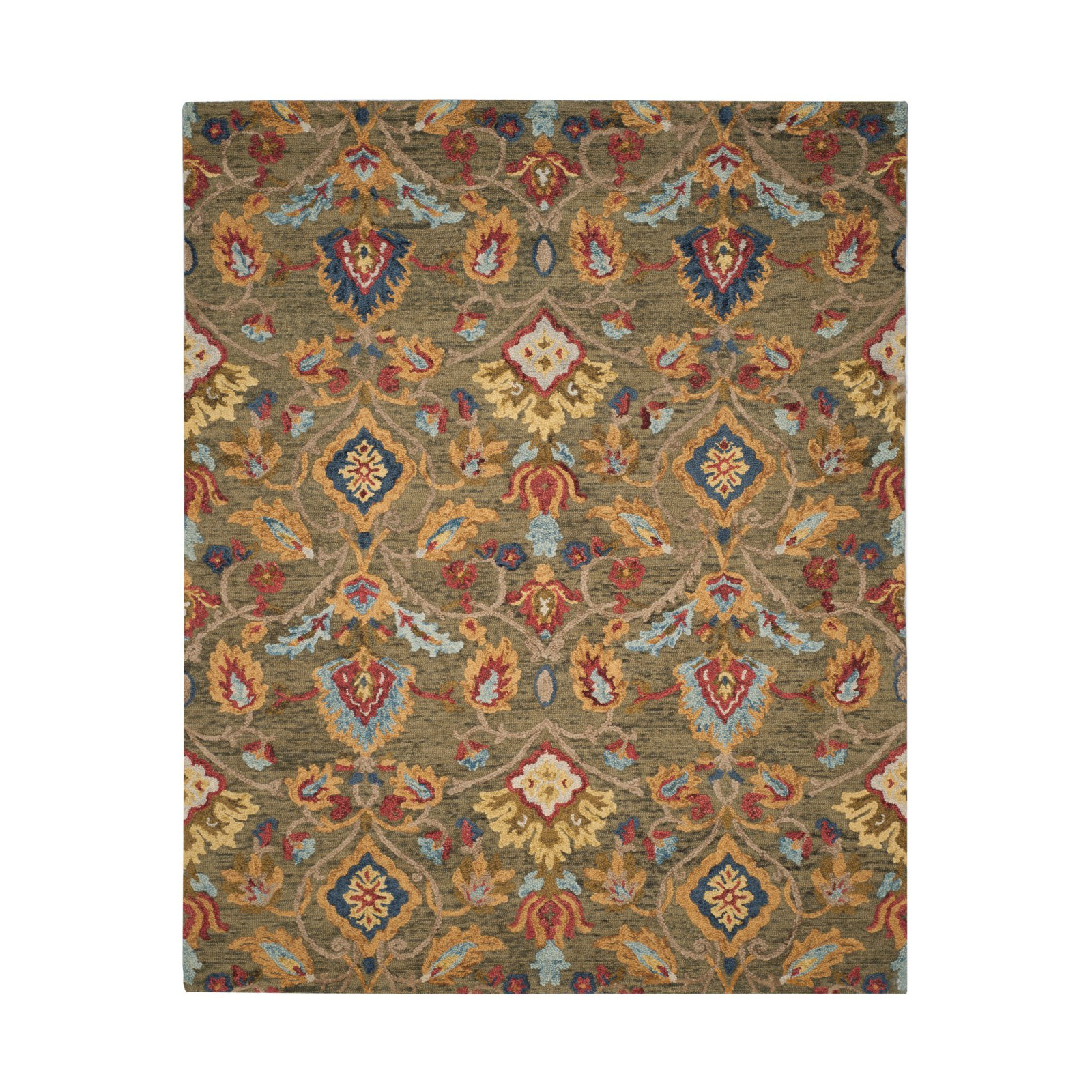 Tansy Handmade Wool Green / Multi Rug, Rectangle 10' x 14'