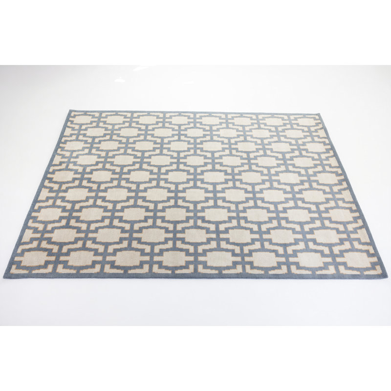 Della Hand Knotted Wool Geometric Area Rug, Blue, Rectangle 9' x 12'