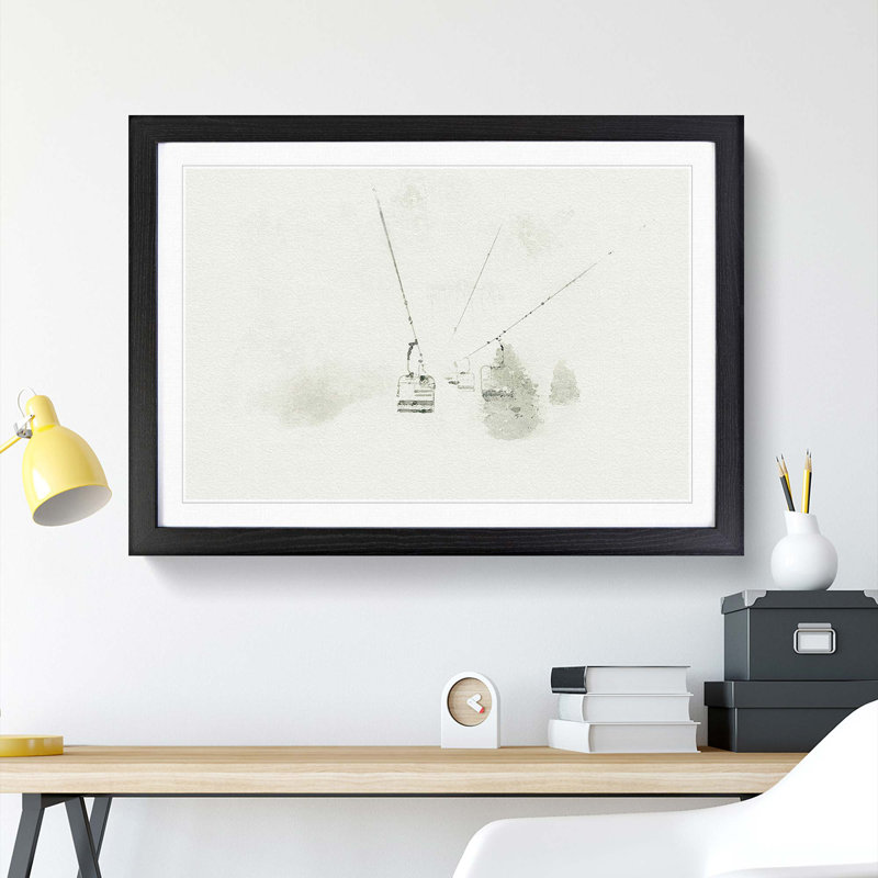 Ski Lift in Morillon France in Abstract - Picture Frame Graphic Art Print, 62cm H x 87cm W x 2cm D, Black Framed