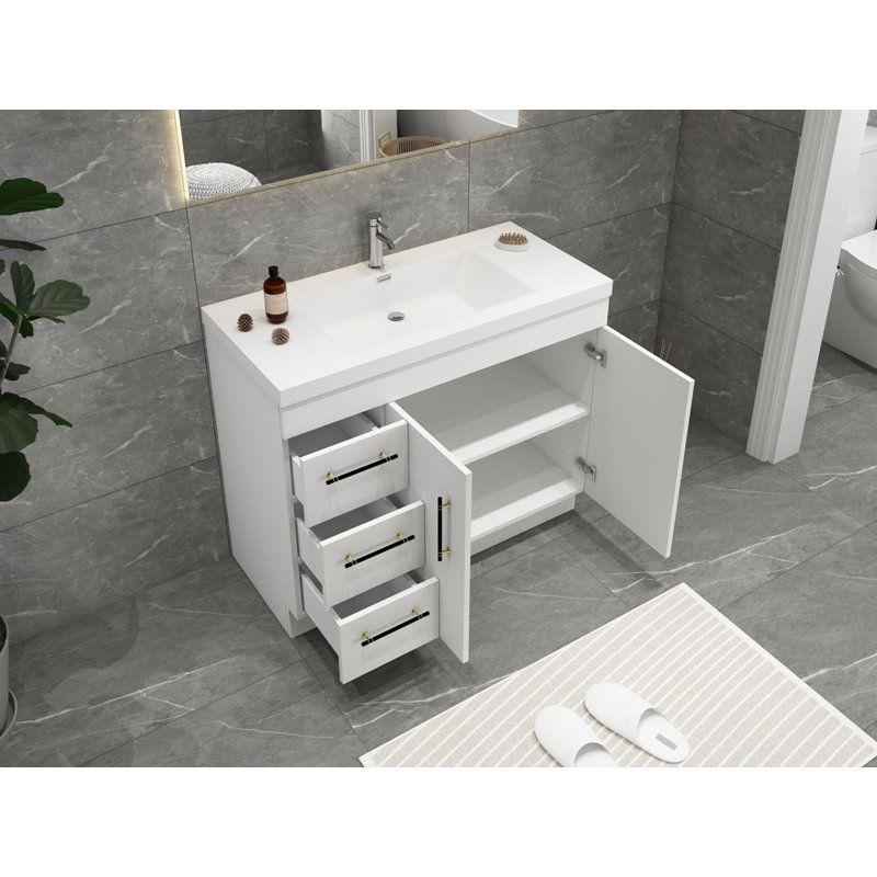Ensemble de meuble-lavabo simple 42 po Carliss, Blanc lustré, Noir