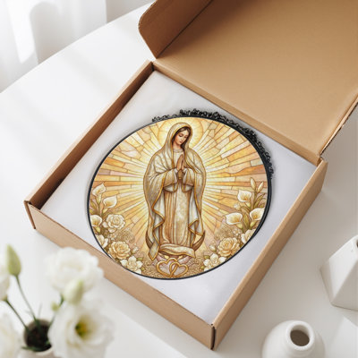 Virgin Mary Stained Glass Window Panel，7.8H