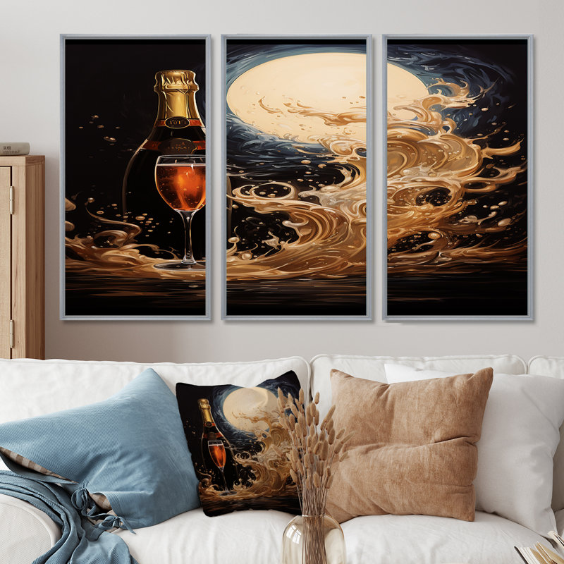 Ivor - ensemble d'art mural vin et champagne, H 28 po x l 36 po x P 1 po, Encadrement argenté