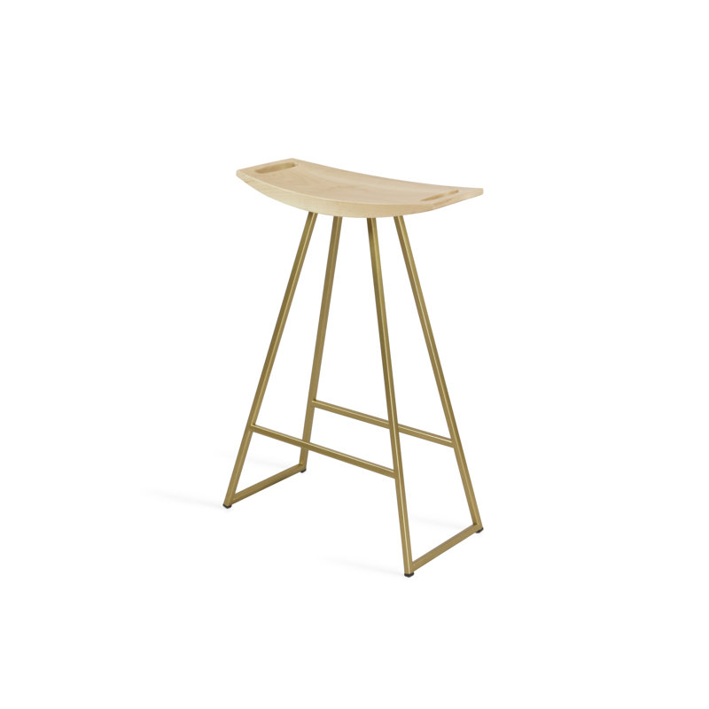 Robert Counter Stool with Metal Frame, Maple, Brassy Gold