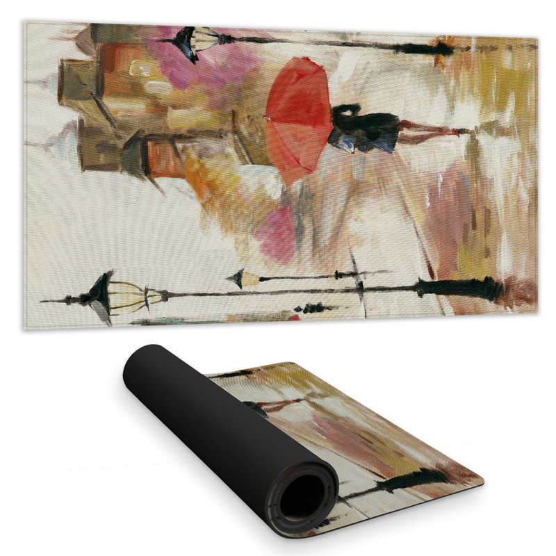 Passersby under their umbrellas - 15.75"x31.50" Desk mat