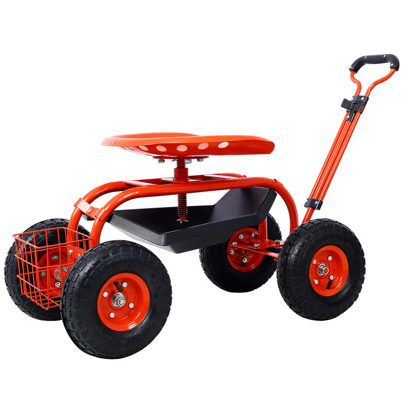 Siège de chariot de jardin avec roues et plateau à outils Rolling Garden, Rouge