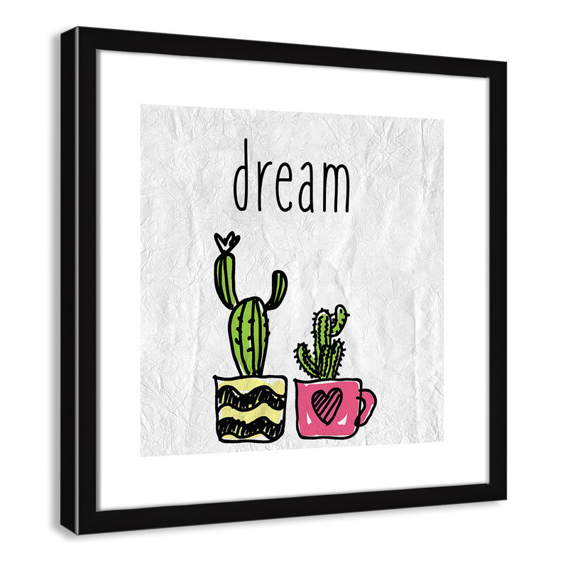 «Cacti A», art encadré, 16" H x 16" W x 1.18" D, Encadré de boîte noir