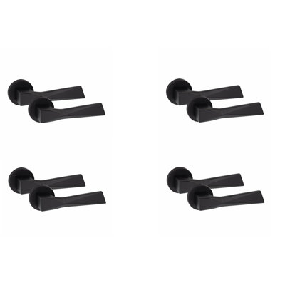 4 Pairs Modern Aura Design Premium Door Handles on Round Rose in Satin Nickel Finish