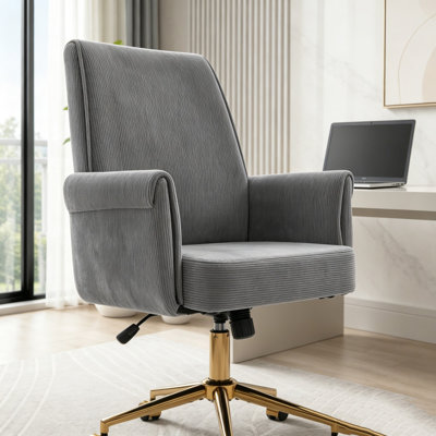 Chaise de bureau ergonomique à dossier moyen avec base dorée luxueuse