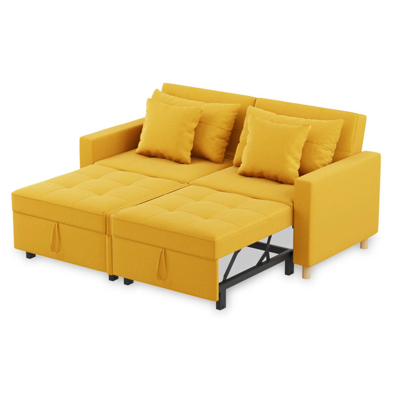 Borchert 2 Seater Fabric Sofa Bed, Yellow Linen