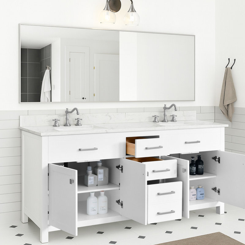 Meuble-lavabo avec cadre en bois massif 72 po, 2 lavabos, style moderne, meuble-lavabo léger avec structure en peuplier, apparence, système de tiroir à fermeture en douceur