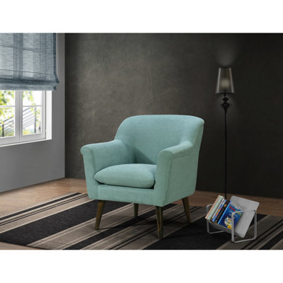 Fauteuil 31,5 po en tissu tissé bleu sarcelle, style Mid-Century moderne avec accoudoirs arrondis et siège en mousse surdimensionné avec aigue-marine, hauteur de 20,7 po