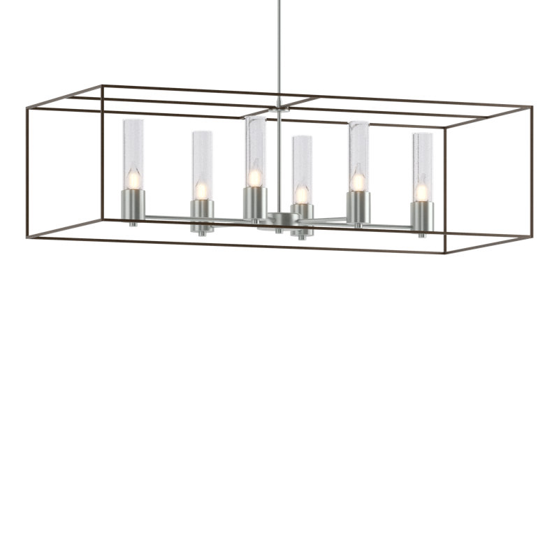 Portico 6 - Light Kitchen Island Linear Pendant, Bronze, Vintage Platinum, Seeded Clear