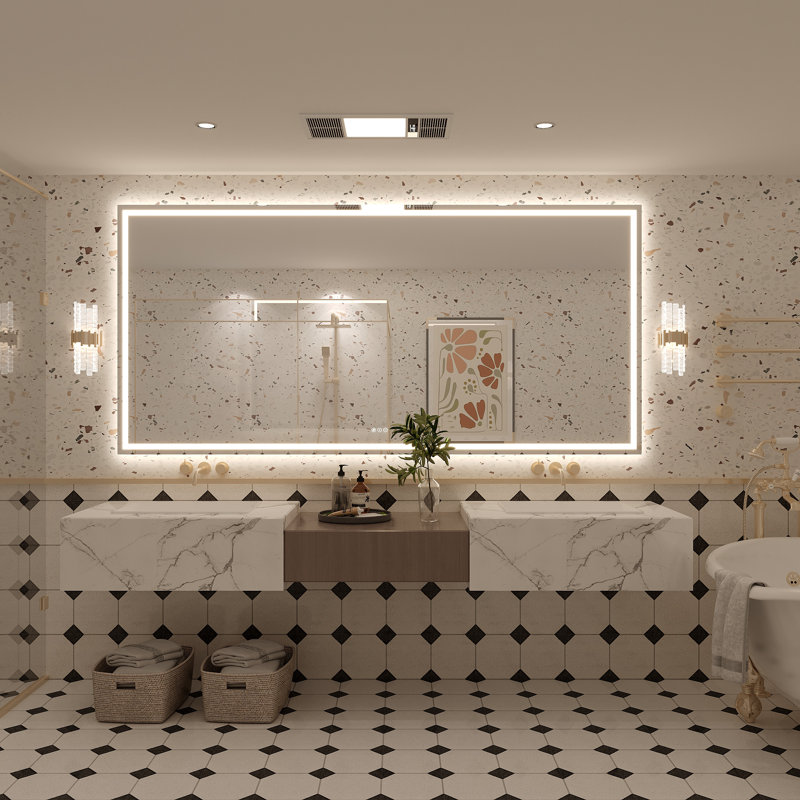 Molly Framelss or Framed LED Anti-Fog Tempered Glass Wall Bathroom Vanity Mirror - UL Certified, 84" x 40", Clear