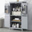 Armoire de rangement élégante pour salle de bain, unité de rangement pour salle de bain, armoire autoportante avec 4 portes, tablettes réglables, tablettes adaptables, gris-853404213