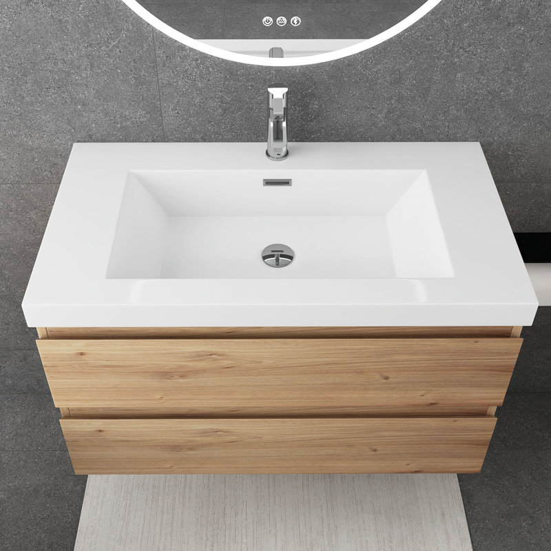 36'' Single Bathroom Vanity with Resin Top, Light Oak