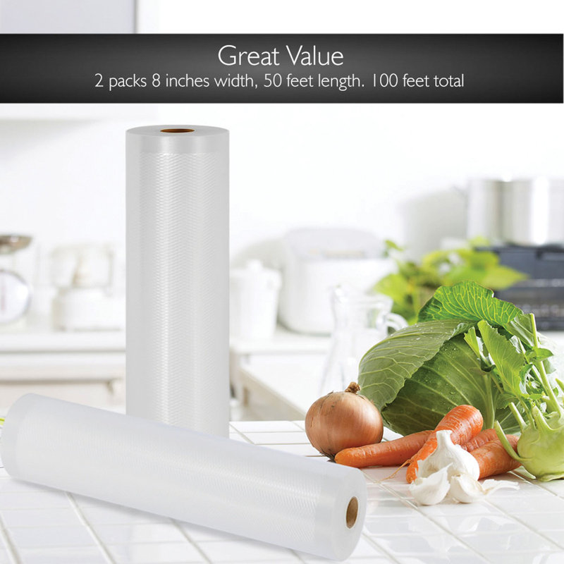 NutriChef 8-inch Clear Food-Grade Vacuum Sealer Bags, 2 Rolls