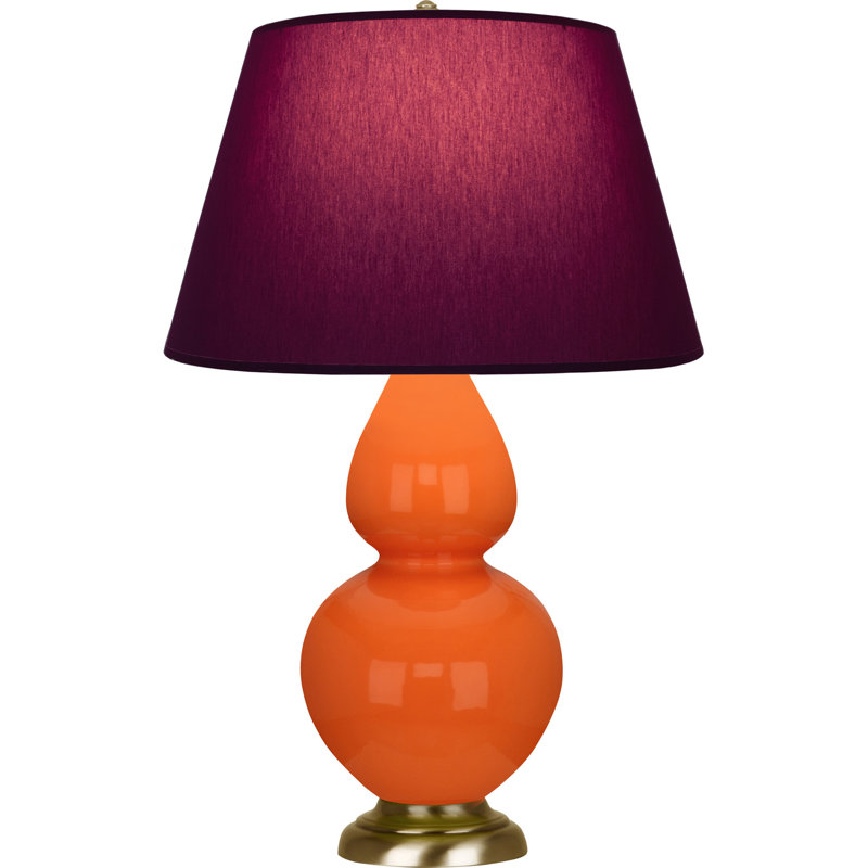 Lampe de table double gourde en céramique, Thé vert / taupe, Orange / laiton naturel antique, Laiton