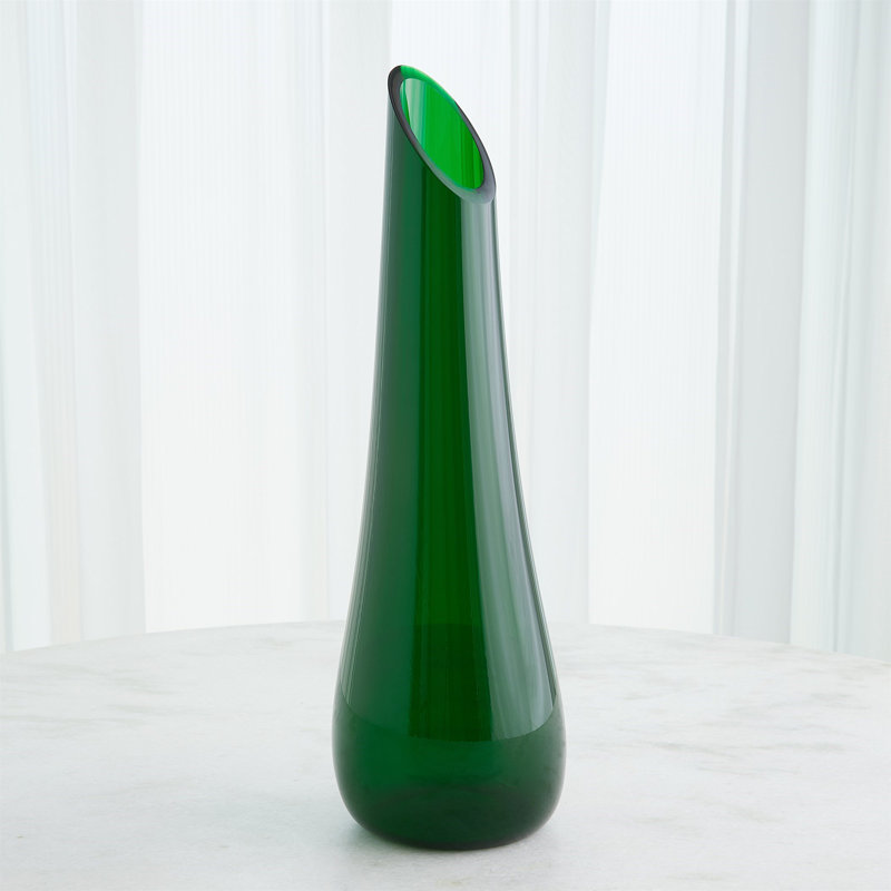 Grand vase de table en verre vert émeraude