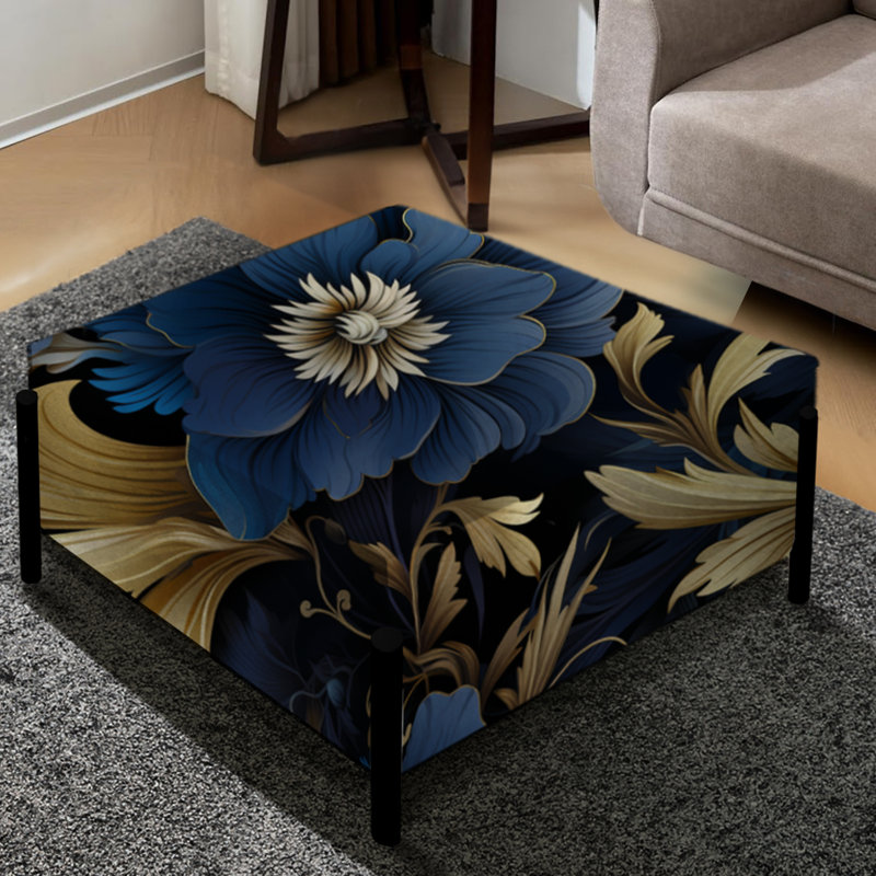 Mystical Blue Damask Mirage - Grand repose-pieds carré damassé