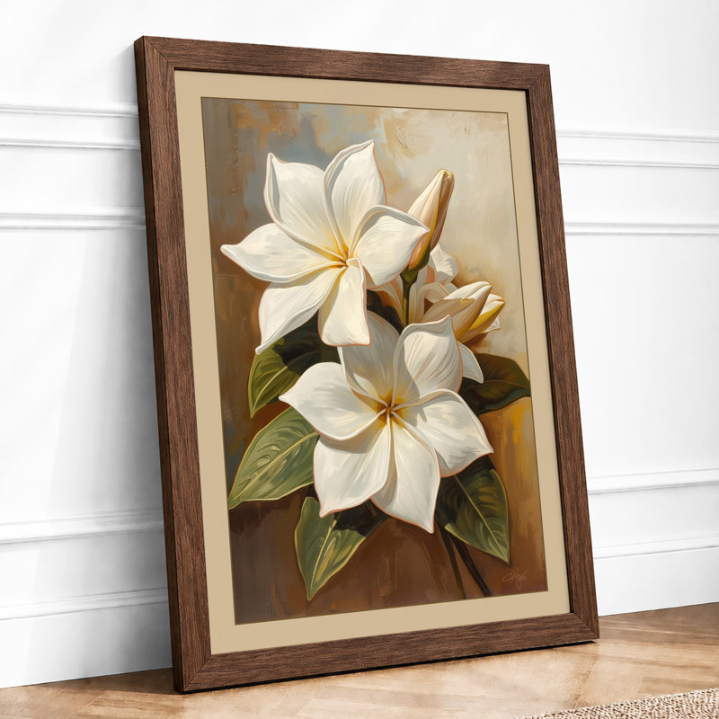 White Magnolia Blooms Botanical - Print, Walnut, A1 - 84.1 x 59.4 cm