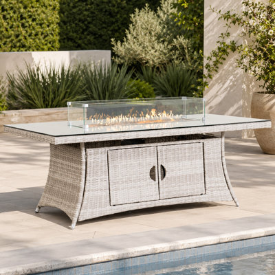 Foyer de table rectangulaire au propane en aluminium avec réservoir de carburant caché Patricia