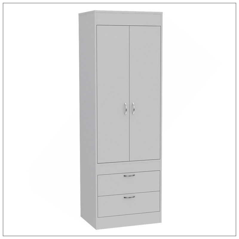 Armoire Alabama, une grande armoire, deux tiroirs, Blanc