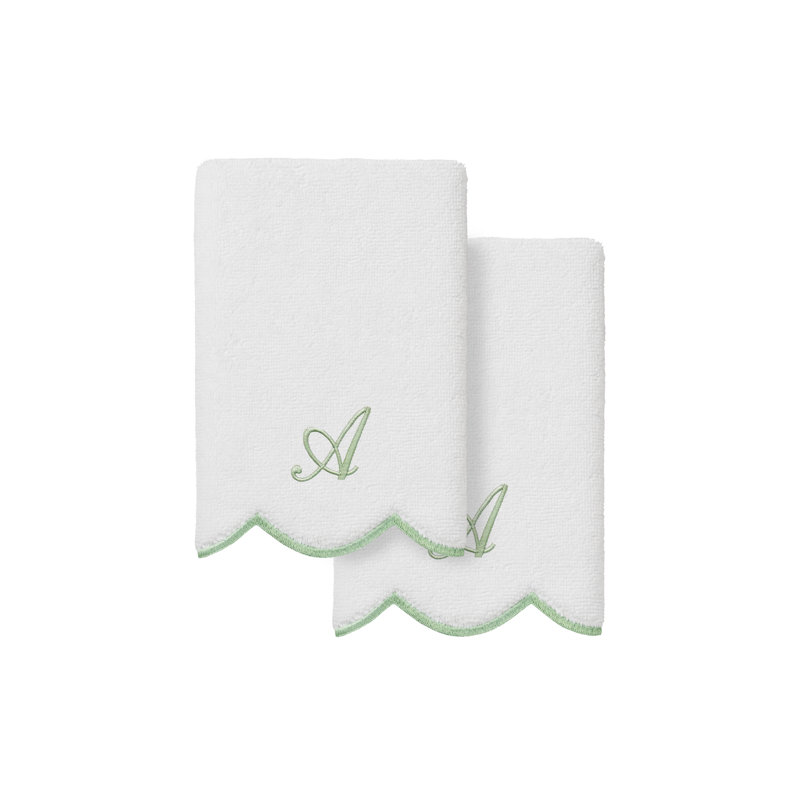  Ensemble de serviettes 100% coton turque ADORNIA, A, Blanc/vert, Ensemble de 2 serviettes à doigts
