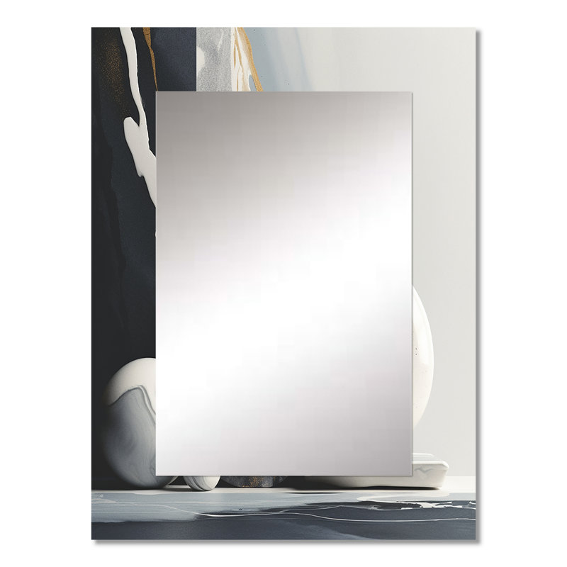 Abstrait marbre formes I - miroir décoratif en marbre, miroir mural noir, impression d'art en métal, 32 po x 24 po