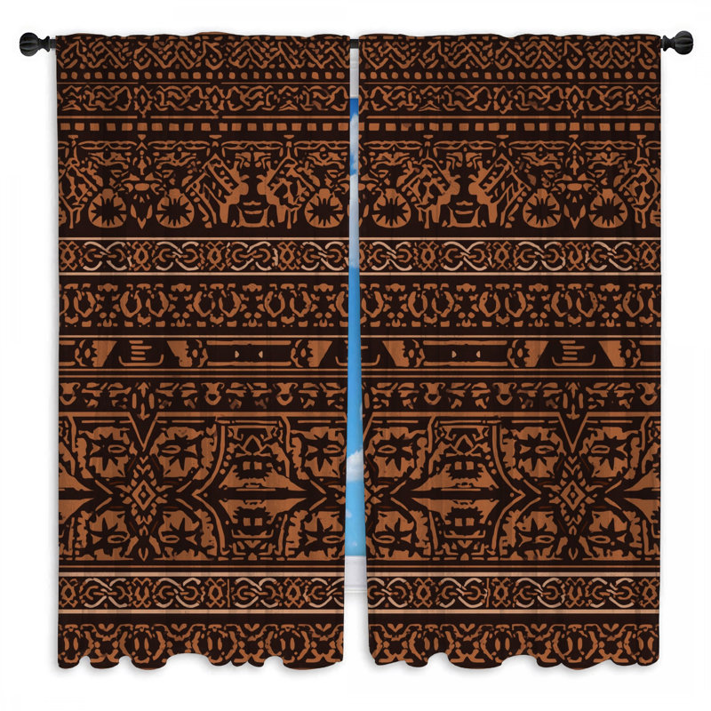 Ornementation de rideaux de fenêtre à motifs complexes brun foncé et obscurcissant - 2 panneaux, 112in x 76in - 2 panels