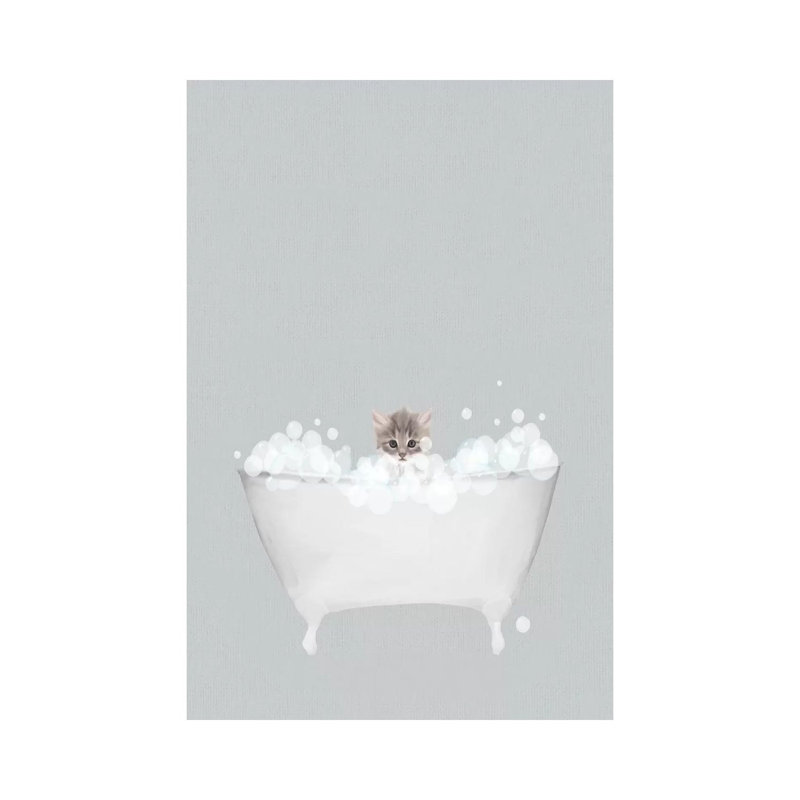 «Kitten Blue Bath» par Leah Straatsma - reproduction d'art sur toile tendue, H 40 po x l 26 po x P 1,5 po