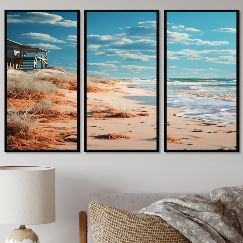 Ensemble de salon Ricketts - Beach Wall Art, Cadre flottant noir, H 32 po x l 48 po x P 1 po