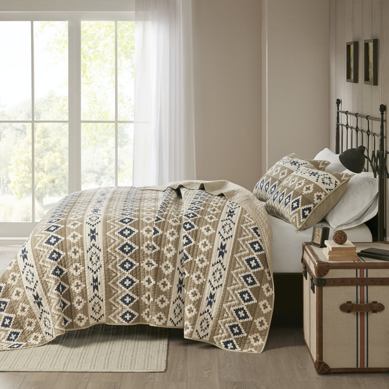 Rustic Blue and Tan Cotton Reversible Quilt Set