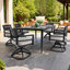 Ensemble de salle à manger 7 pièces en aluminium pour patio, ensemble de salle à manger moderne, comprenant 6 chaises à bascule pivotantes en tissu Sunbrella rembourrées et rectangulaires avec trou pour parasol