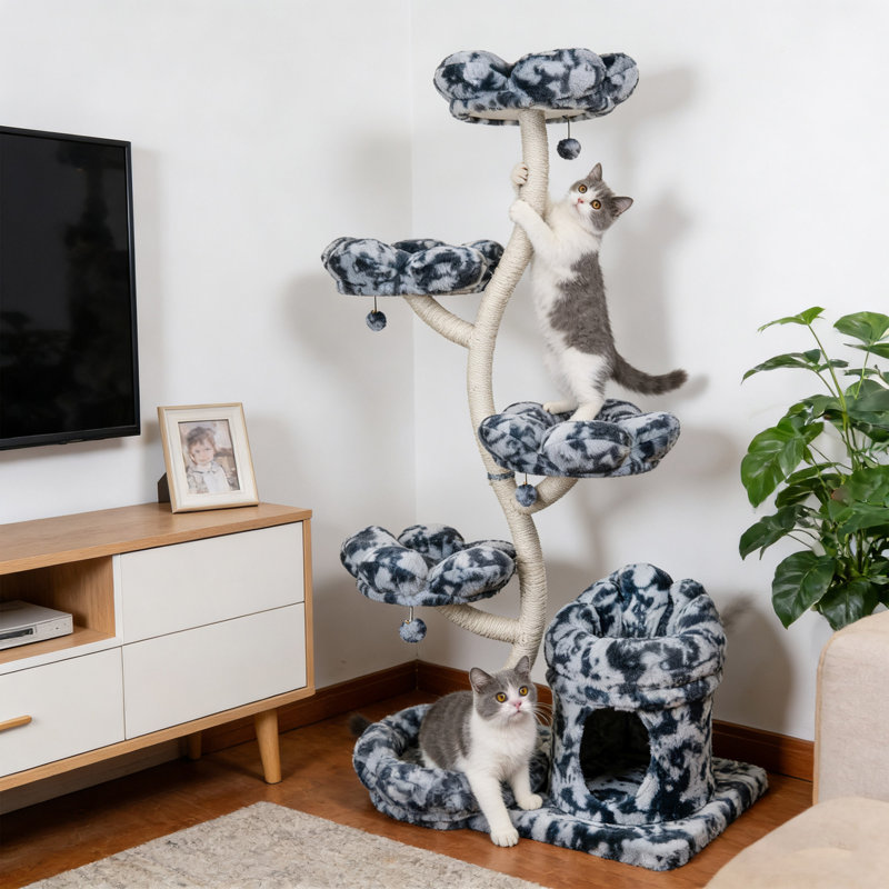 Tour pour arbre à chat 4 couches avec lit pour chat et cachette, arbre à chat multicolore avec poteau à griffer, housses amovibles et lavables