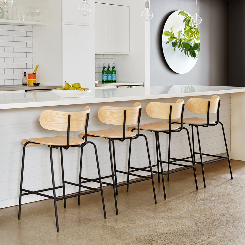 Bantam Stool with Metal Frame, Walnut/Black