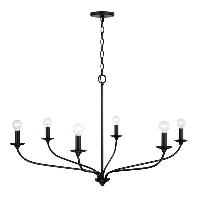 Lustre classique à 6 lumières de style bougie , Noir mat