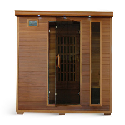 HEATWAVE Klondike 4 Person Cedar Infrared Wood Sauna for Home Relaxation – Indoor Sauna with 9 Carbon Heaters, Chromotherapy Lighting, Oxygen Ionizer, Built-In Stereo Sound System